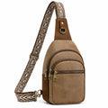 Borsa a tracolla 18 x 8 x 32 cm in similpelle marrone con tracolla regolabile fantasia