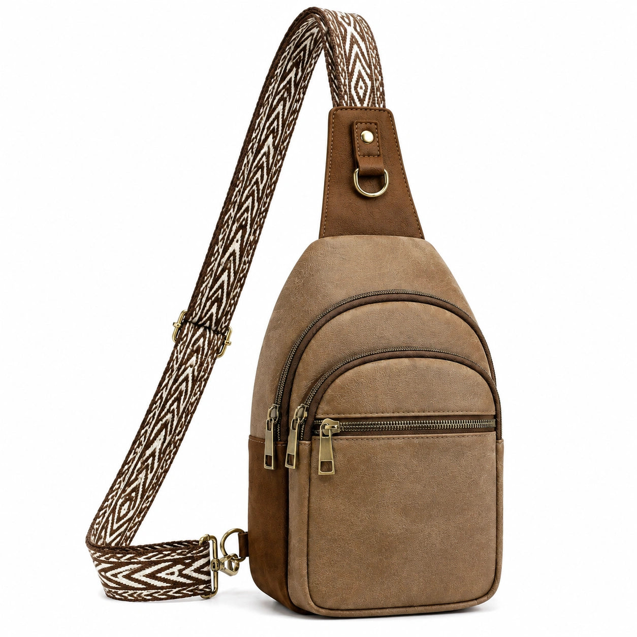 Borsa a tracolla 18 x 8 x 32 cm in similpelle marrone con tracolla regolabile fantasia