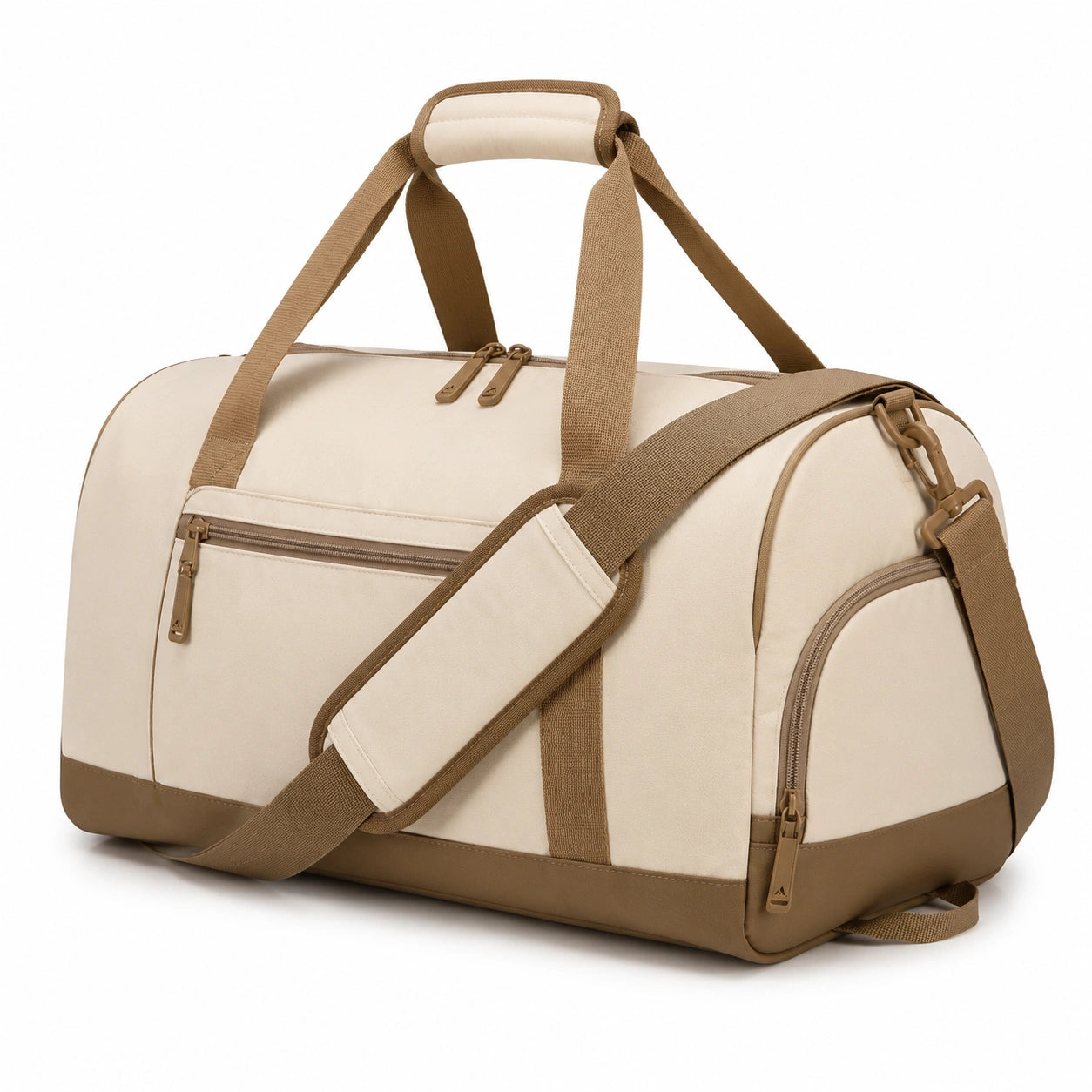 Borsone da viaggio 50 cm in tessuto beige e marrone con tracolla regolabile