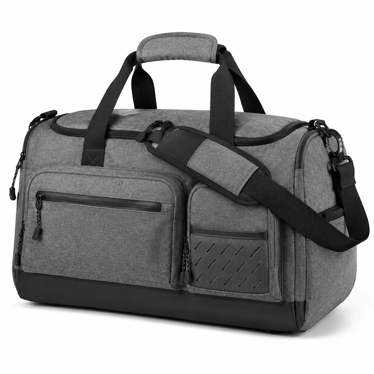 Borsone da viaggio 50 x 25 x 30 cm in tessuto sintetico grigio e nero con tracolla regolabile e tasche con zip