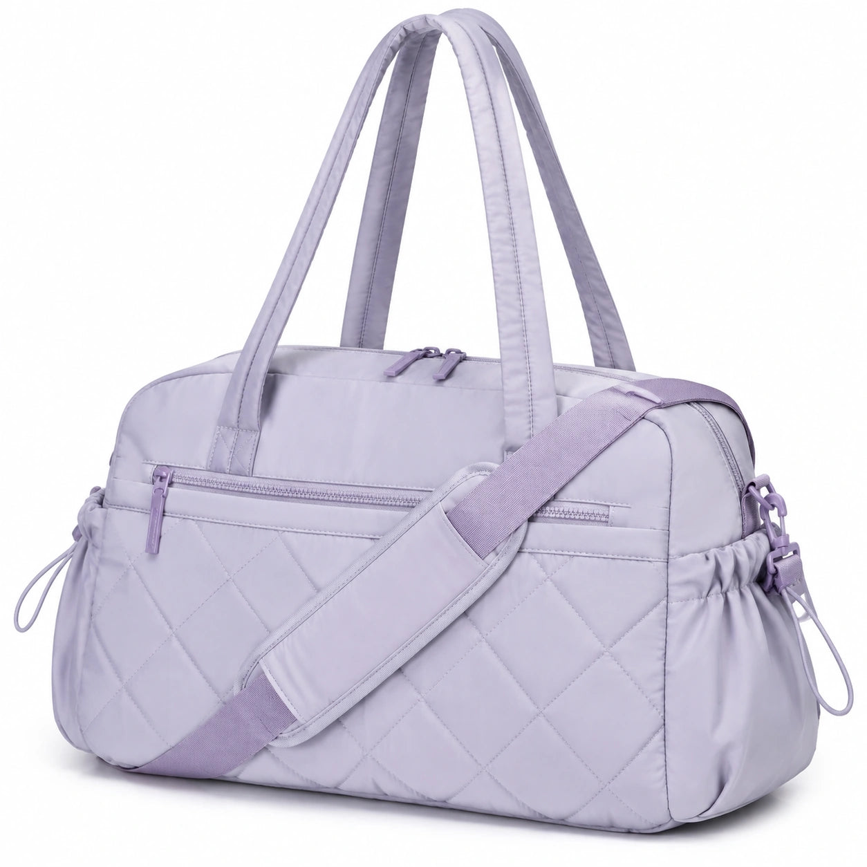 Borsa sportiva 48 x 22 x 30 cm in tessuto sintetico lilla trapuntata con tracolla per palestra e viaggio