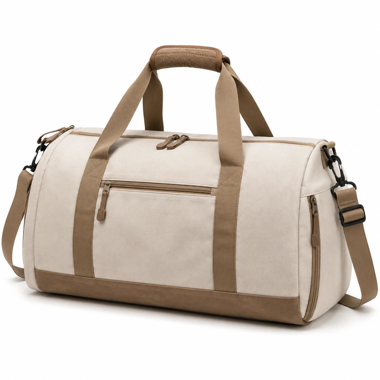 Borsone da viaggio 50 cm in tessuto beige e marrone con tracolla regolabile