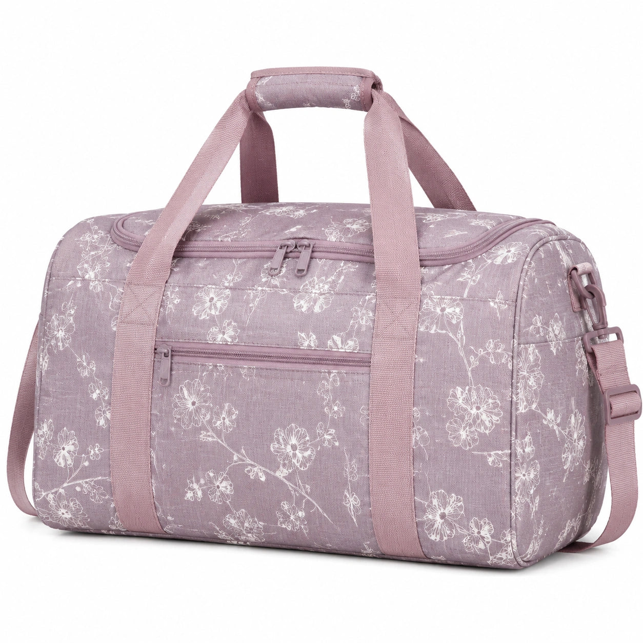 Borsone da viaggio 45 x 25 x 28 cm in tessuto rosa a fiori con tracolla regolabile