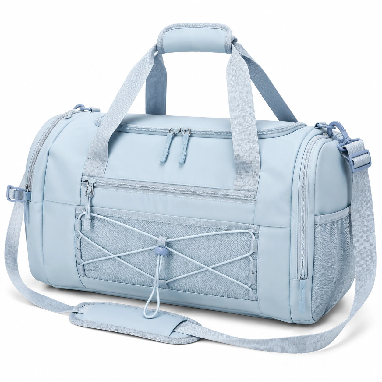 Borsone sportivo 45 x 25 x 25 cm in tessuto sintetico azzurro con tracolla regolabile