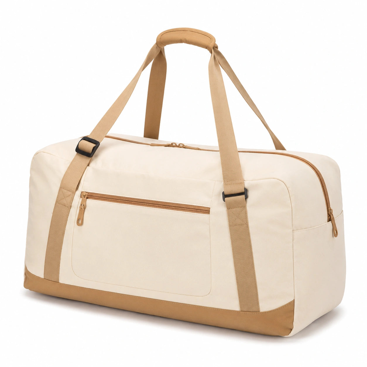 Borsa da viaggio 50 x 25 x 30 cm in tessuto crema e cammello con tracolla regolabile
