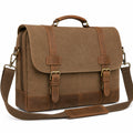 Borsa messenger 40 x 12 x 30 cm in tela marrone con finiture effetto pelle per lavoro e viaggio