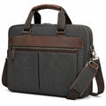Borsa portadocumenti 40 x 8 x 30 cm in tessuto grigio antracite e similpelle marrone per laptop con tracolla