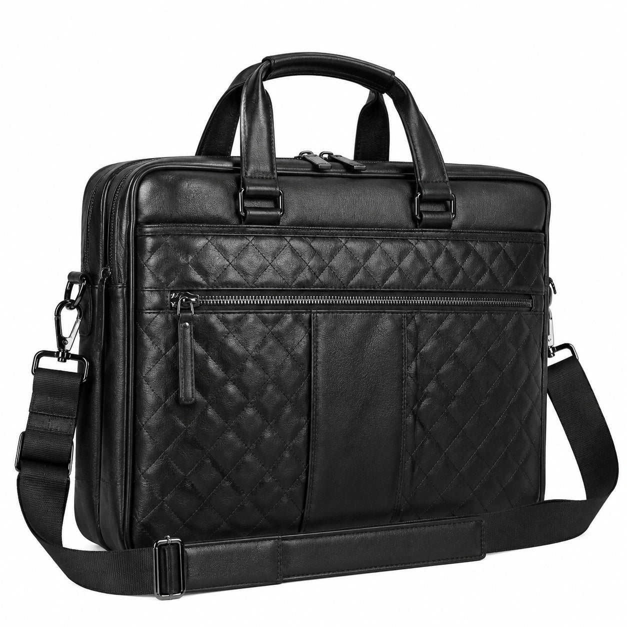 Borsa portadocumenti 40 x 10 x 30 cm in pelle sintetica nera trapuntata con tracolla regolabile