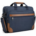 Borsa portadocumenti 42 x 32 x 12 cm in tessuto blu navy con finiture marroni per laptop e ufficio