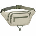 Marsupio 28 cm in nylon beige e verde - regolabile con tasche zip