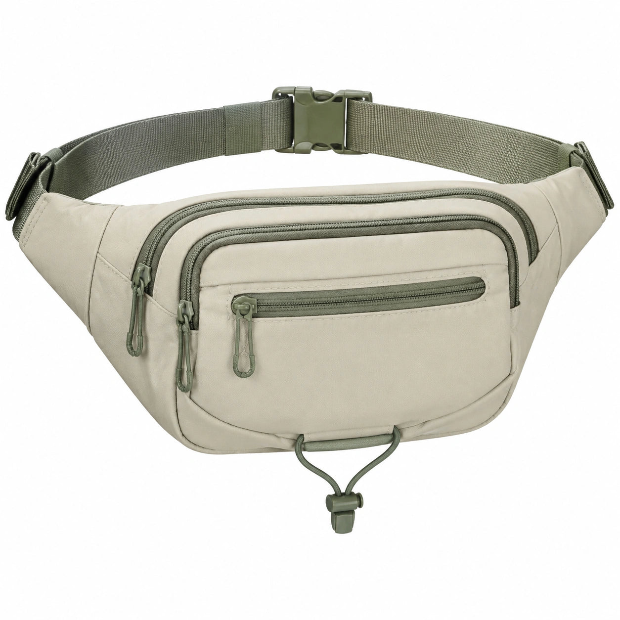 Marsupio 28 cm in nylon beige e verde - regolabile con tasche zip