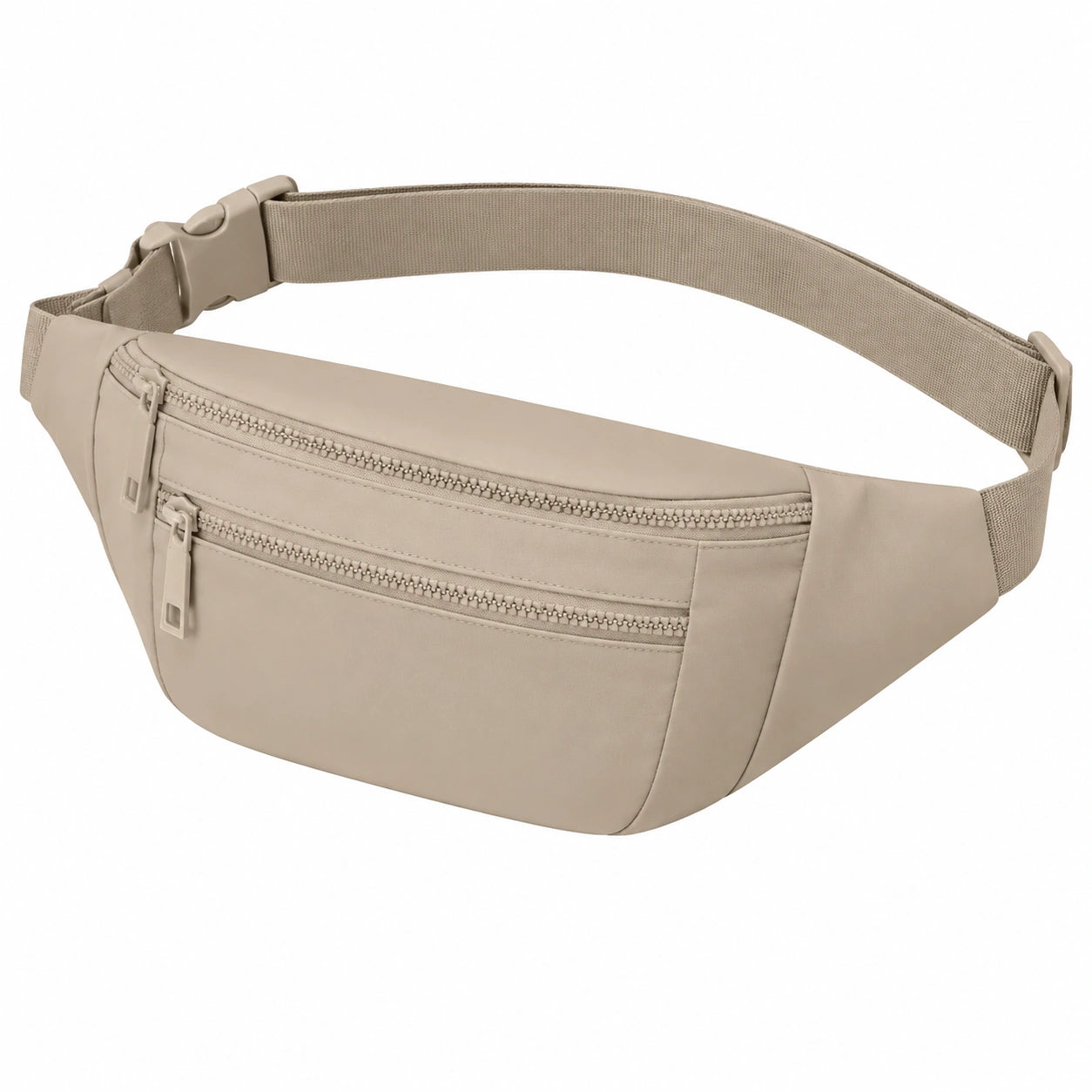 Marsupio taglia unica beige in tessuto sintetico con doppia tasca zip regolabile