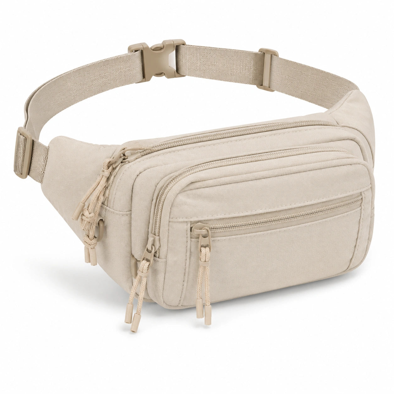 Marsupio 30 x 15 x 18 cm in tessuto beige con tasche multiple per uso quotidiano