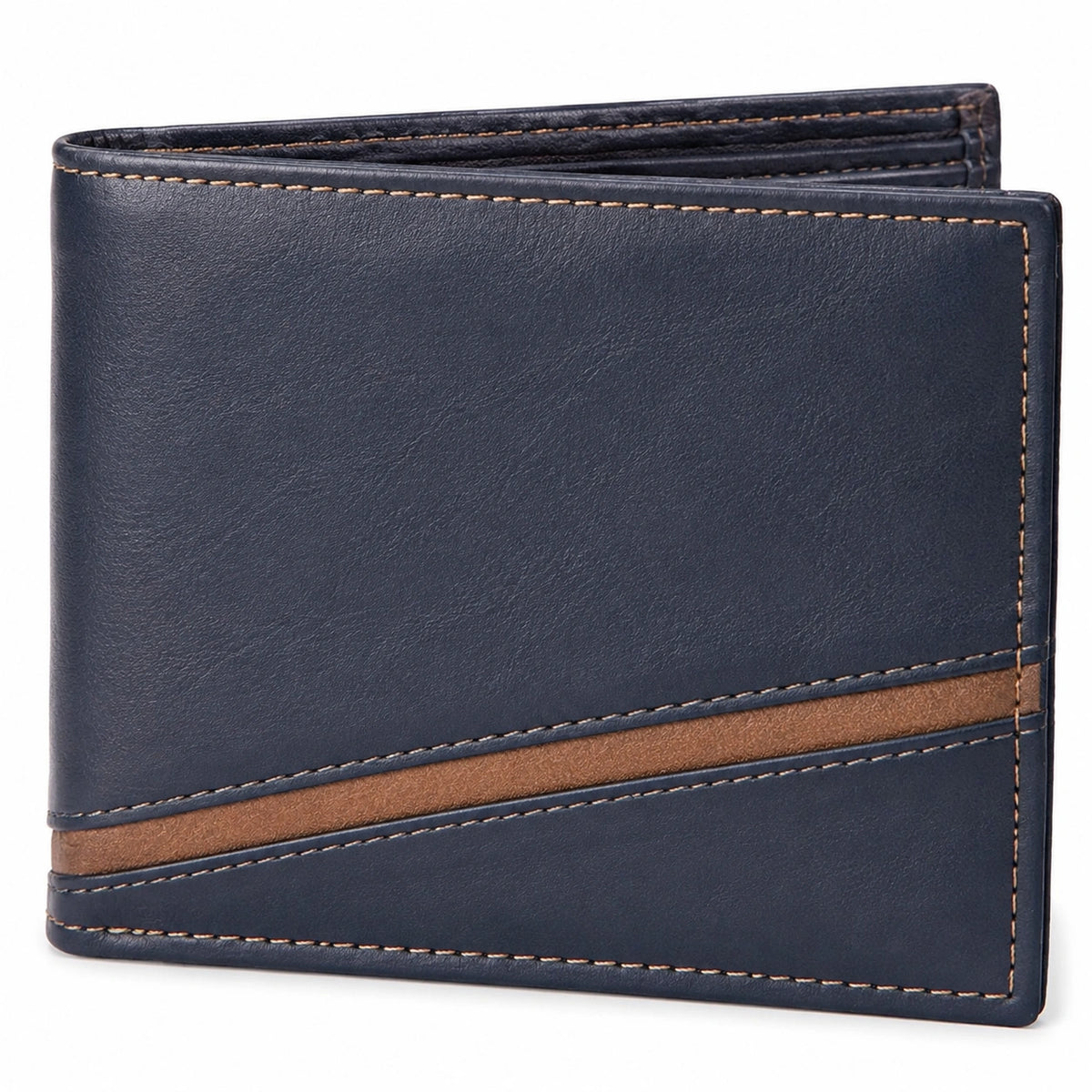 Portafoglio da uomo 12 x 9.5 cm in similpelle blu navy e marrone - pieghevole