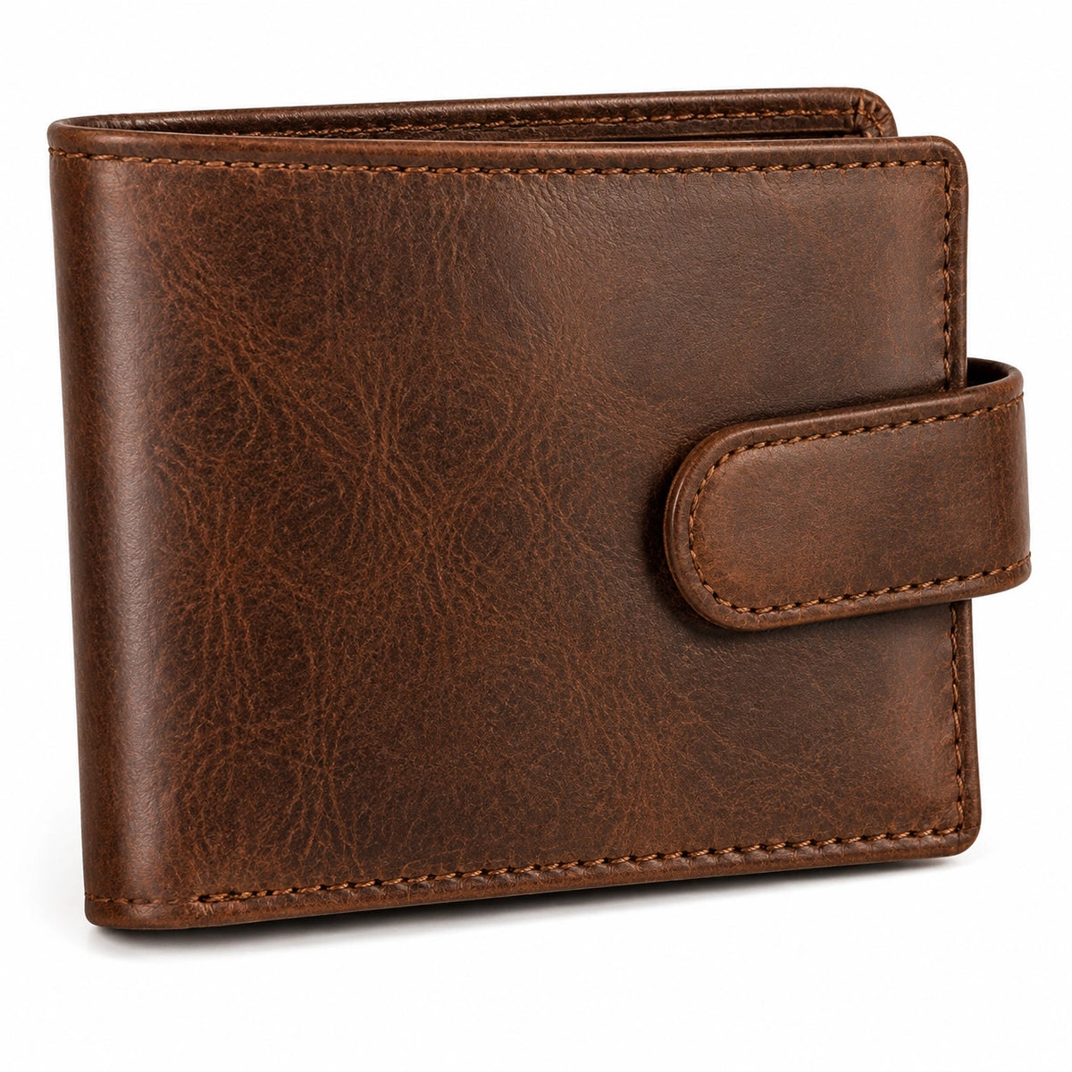 Portafoglio da uomo 12 x 9 x 2 cm in pelle sintetica marrone con chiusura a patta
