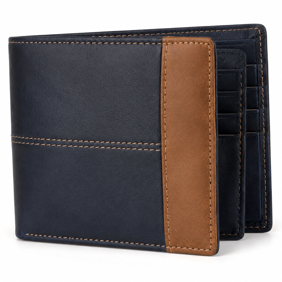 Portafoglio uomo 12 x 9.5 x 2 cm effetto pelle blu scuro marrone con portacarte