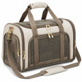 Trasportino per animali 45 x 28 x 30 cm in tessuto beige e marrone con rete e tracolla