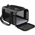 Trasportino per animali 45 x 28 x 28 cm in tessuto e rete grigio nero con apertura frontale