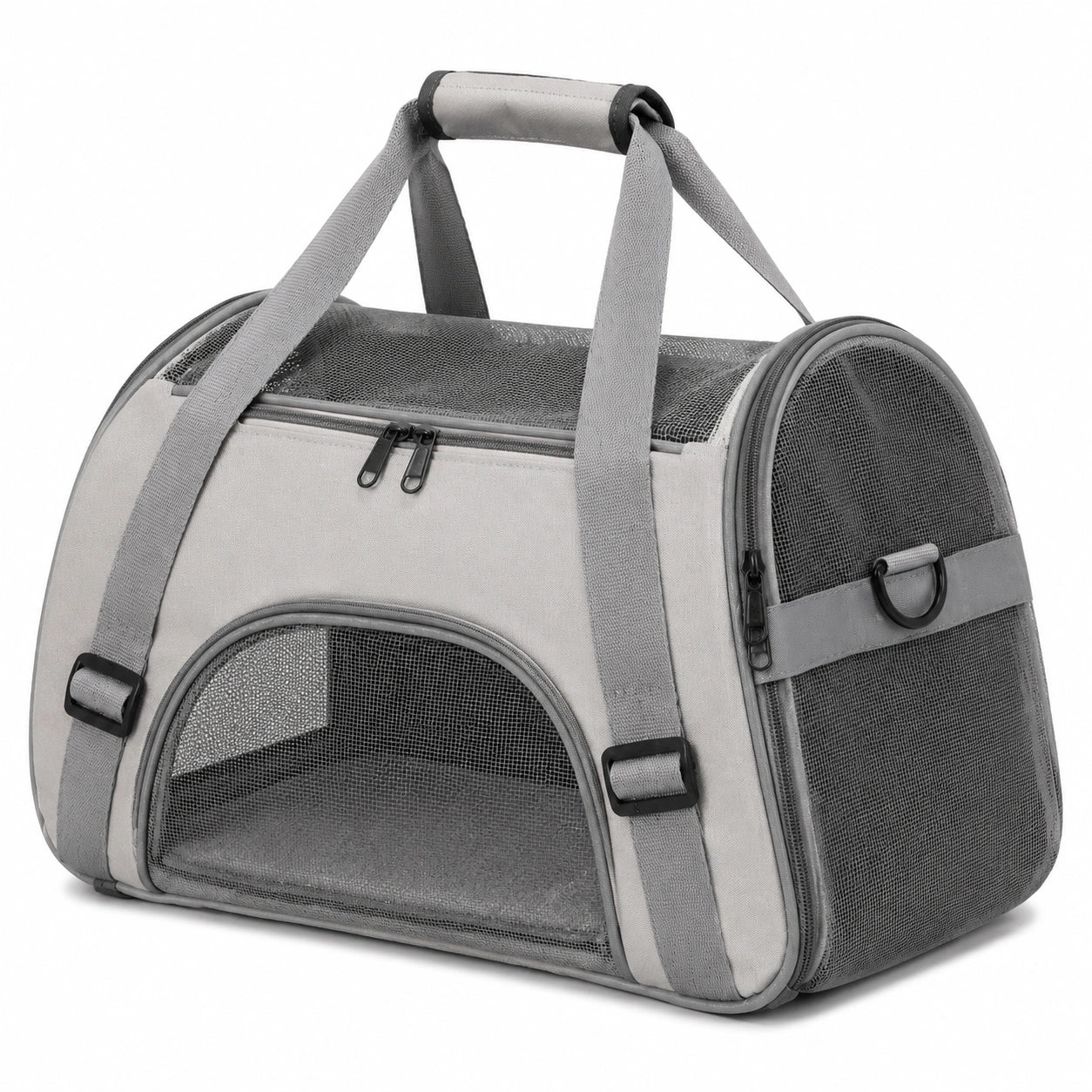 Borsa trasportino per animali 45 x 28 x 30 cm in tessuto e rete grigio - ventilata con tracolla regolabile