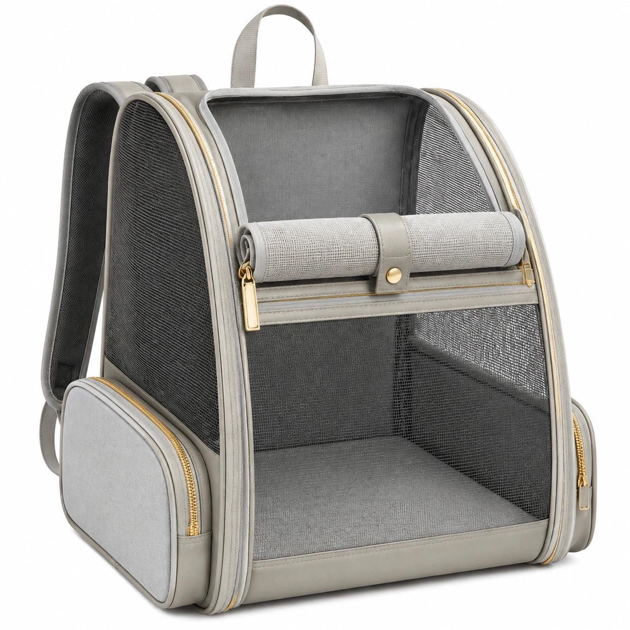 Zaino trasportino per animali 42 x 30 x 40 cm in tessuto grigio con rete ventilata