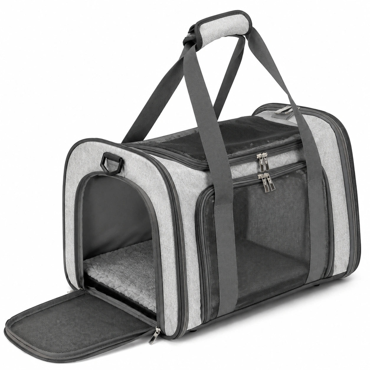 Borsa trasportino per animali 45 x 28 x 30 cm in tessuto grigio e nero con pannelli in rete