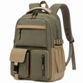 Zaino 30 x 18 x 42 cm in tessuto verde e beige con tasche multiple per scuola e uso quotidiano