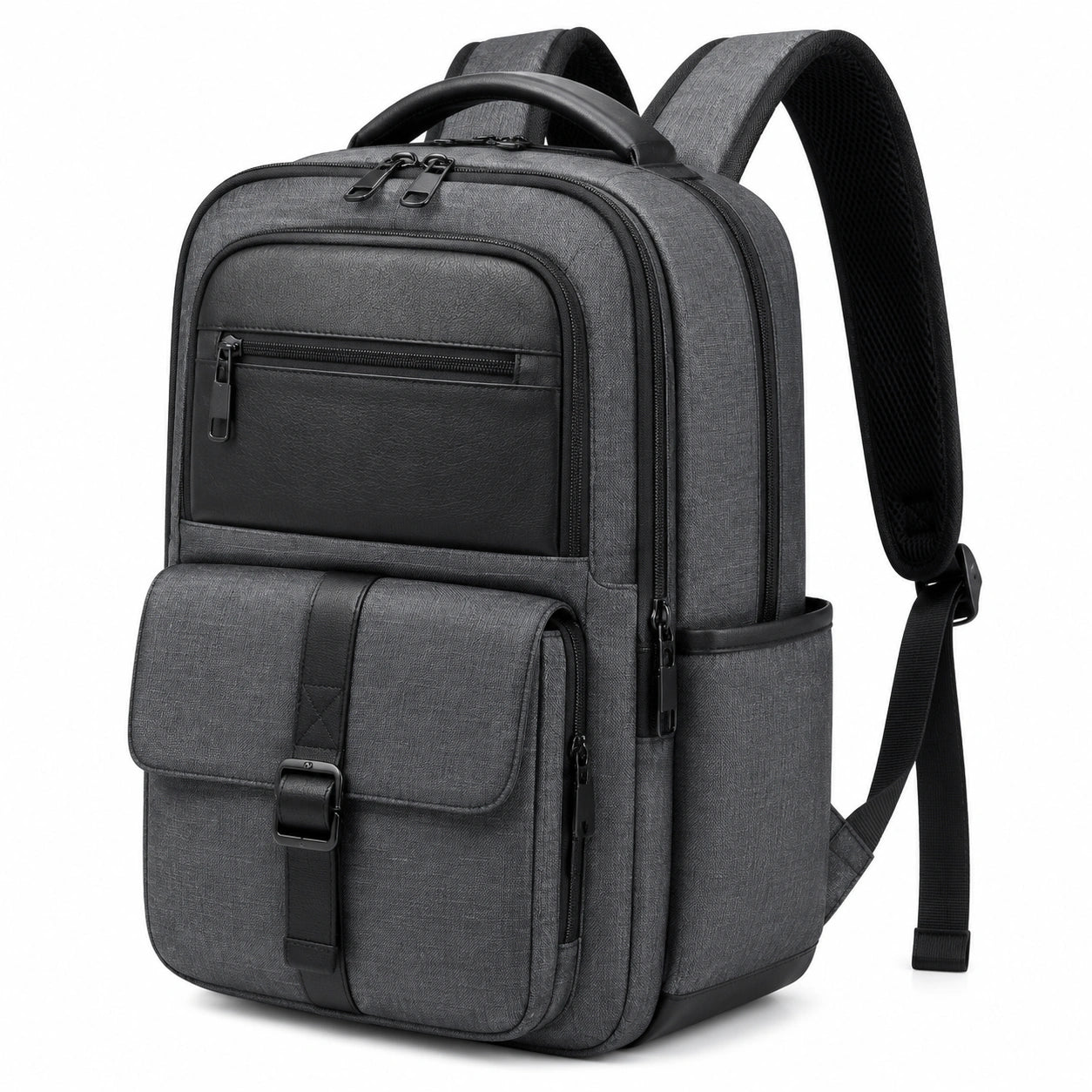 Zaino porta computer 32 x 18 x 45 cm in tessuto grigio e nero con scomparti multipli