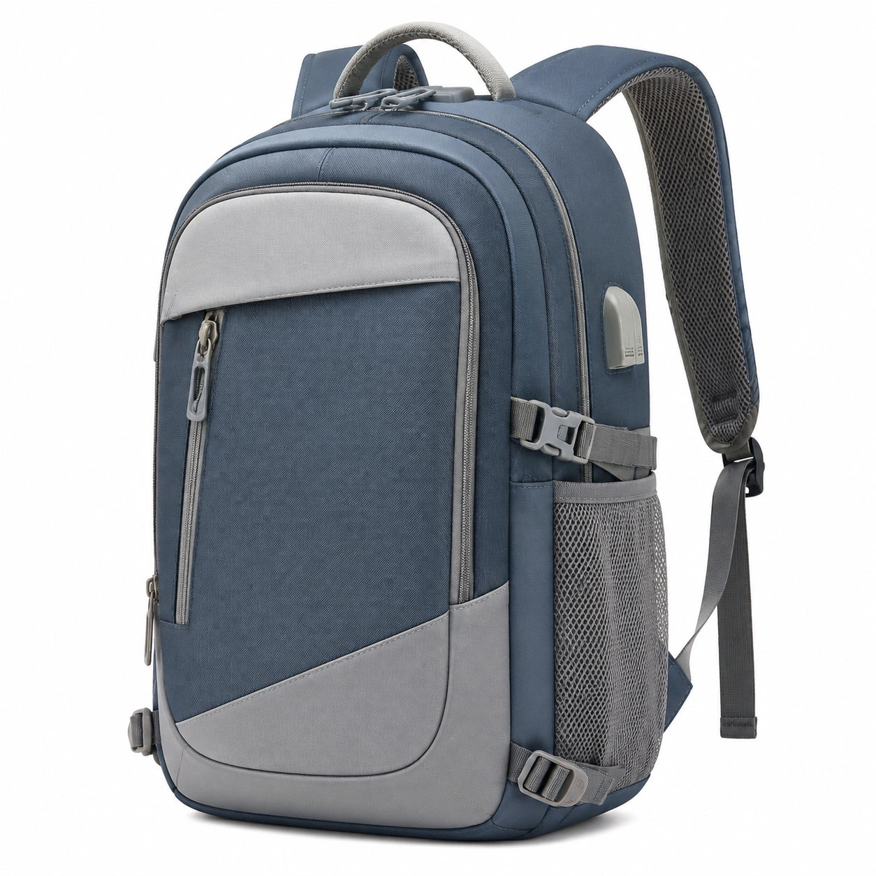 Zaino 32 x 20 x 48 cm in tessuto blu e grigio per viaggio stile funzionale